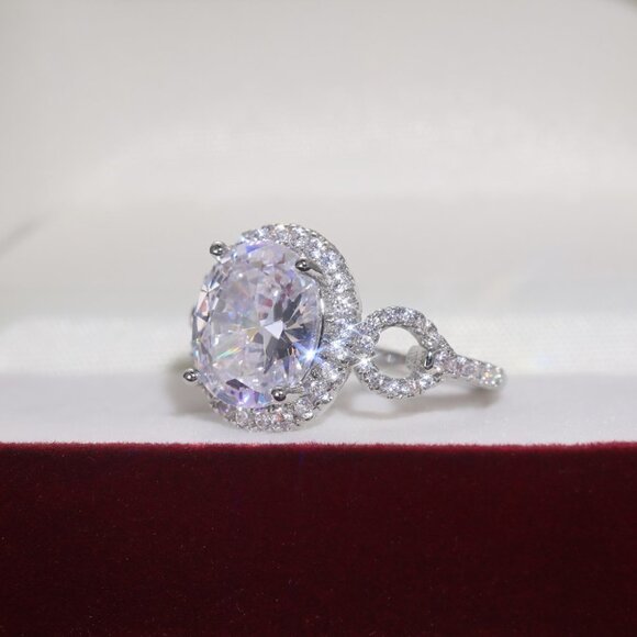 😍Beautiful Hollow Oval Pure Zircon Cubic Carved Macro Pave Silver Rings, K812 - Picture 3 of 5